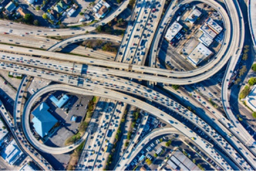 Extremely busy highway interchange in the United States