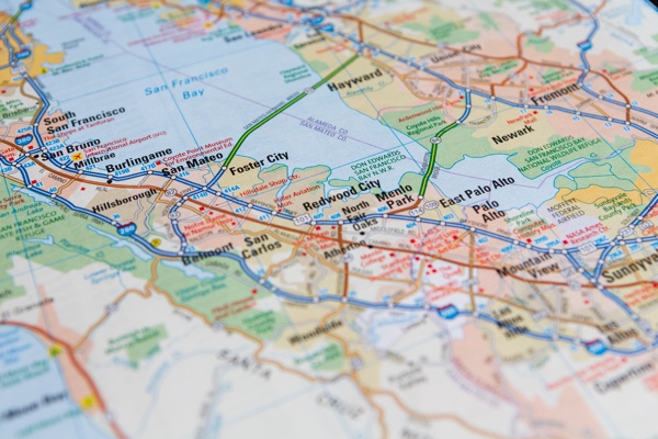 An abstract map showing the highway systems of the San Francisco/South Bay